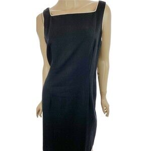 Jessica Howard Sheath Dress Black w/ White Trim Size 14 Sleeveless 100% Acetate